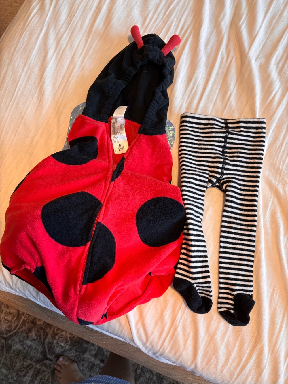 Carter's Red and Black Ladybug Hooded One-Piece with Striped Tights